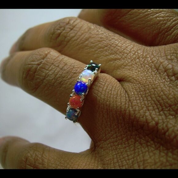 No Brand Jewelry - Sterling Silver MultiColor Opal Ring Jewelry